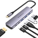 USB C HUB to HDMI Adapter, Newmight 6 in 1 USB-C Dongle with 4K HDMI,3 USB3.0 Ports and USB C 5Gbps Data Port, 100W USBC Charging Port, Type C Dock for iPhone 15 Pro/Pro Max, MacBook Pro/Air and More