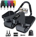 Ab Roller Home Gym Equipment – 4 Wheels Ab Wheel Muscle Roller, 5Pcs Resistance Bands, Ankle Straps, Door Anchor, Handles, Travel Bag– Comfortable Elbow Support with Non-Slip Handles