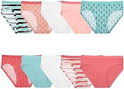 Fruit of the Loom Girls' Cotton Underwear Hipster Panties, 10 Pack - Fashion Assorted, 12 US