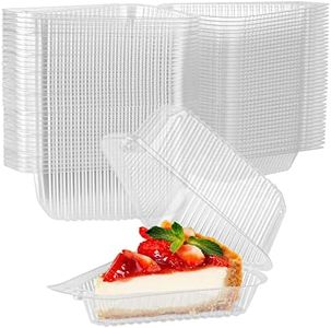 Stock Your Home Cake Slice Container (50 Pack) - 1 Compartment Clear Plastic Trays with Hinged Lid - Single Slice Container for 7”-10” Diameter Cake or Pie, Cheesecake, Tres Leches, Flan, Desserts