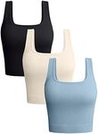 OQQ Women's 3 Piece Tank Tops Ribbed Seamless Workout Exercise Shirts Yoga Crop Tops Black Beige Blue