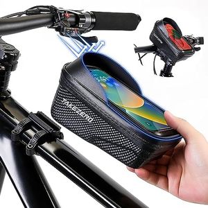 Faireach Sacoche Guidon Vélo Téléphone, Sacoche de Cadre Vélo Étanche avec Décrochage Rapide, Pochette Telephone Velo Écran Tactile, Sac Vélo pour Smartphones 6.8''