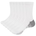 YUEDGE Men's White Cushioned Crew Socks Moisture Wicking Cotton Casual Athletic Socks Performance Walking Sports Socks for Men Size MXXL, 6 Pairs