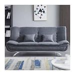 INMOZATA Linen Sofa Bed 3 Seater Sofa 188cm Bed Settee Click Clack Sofabed Convertible Sofa Couch with Chrome Legs and Two Pillows Support Leg for Living Room/Guest Room/Office (Grey)