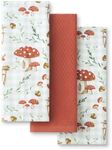 Martha Stewart Autumn Harvest Mushroom Plaid Kitchen Towel 3-Pack Set, 100% Cotton with Absorbent Terrycloth, Decorative Kitchen Towels, Burnt Orange/Green/White, 16"x28"