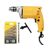 DARIMI Electric Drill Machine COMBO, 10mm Drill Chuck, Copper Armature with FREE 13 PCS HSS Drill Bit Set & 1 PCS Masonry Drill Bit