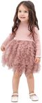 Miipat Baby Girl Long Sleeve Dress Knit Sweater Dress Ruffle Fall Winter Tulle Princess Dress(Pink,18-24M)