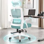 ELFORDSON Ergonomic Office Chair with Flip-up Armrest for Home Office, Computer Mesh Desk Chair with Headrest Lumbar Support Swivel Work Chairs, Cyan and White