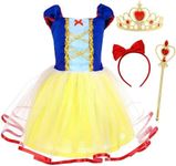 COTRIO Baby Girls Princess Costume Toddler Birthday Outfit Fancy Dress Halloween Xmas Party Dresses Up with Accessories Size 4T Blue Yellow