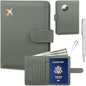 GOAUS Passport Holder for Travel with Airtag Card Slots, Money Pocket, Women Men RFID Blocking Wallet Book Case Green