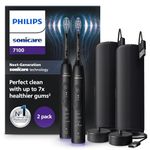 Philips Sonicare 7100 Electric Toothbrush, Sonic Toothbrush with App, 4 Brushing Modes and 3 Intensity Levels, Pressure Alert, EasyStart, SmarTimer and BrushPacer, Black, 2 Pack, Model HX7429/03