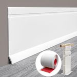 Pluden Flexible Baseboard Molding Trim, 4 Inch(W) x 60 Feet(L) Self Adhesive Vinyl Wall Base Cove Base, Peel and Stick Rubber Wall Moulding Trim Comes with a Scriber