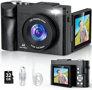 Appareil Photo Numérique, Appareil Photo Compact avec Écran Rabattable 180° Caméra de Vlogging avec Carte 32GB, Zoom Numérique 16X pour Débutants, Adolescents