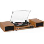 Udreamer Record Player with 2 Dual Stereo Speakers, Vintage Turntable Bluetooth 5.3 Supports 3 Speed, AUX-in, RCA Line, USB, Wireless Playback, Brown Yellow