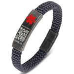 Theluckytag Upgraded Medical Bracelets Men with QR Code Medical Alert ID Bracelets - 7''-8'' Vintage Woven Leather Wristband Stainless Steel Buckle - More Space Save Emergency Medical ID Info, 8.27'',