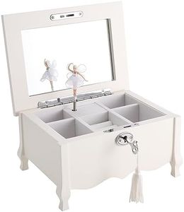 Ballerina Musical Jewelry Box with Mirror for Girls， Kid's Jewelry Storage Music Box,Children's Jewelry organizer Music Jewelry Chest (White-large)