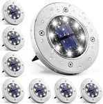 GIGALUMI 8 Pack Solar Ground Lights, 8 LED Solar Powered Disk Lights Outdoor Waterproof Garden Landscape Lighting for Yard Deck Lawn Patio Pathway Walkway (White)