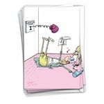 New Year Knock Out - Box of 12 Comic New Year Cards with Envelopes (4.63 x 6.75 Inch) - Drunk Man Drops, Funny Cartoon NYE Greeting Notecard Set - Humor Gift, Boxed Stationery Set B1497