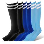 Fanshiontide 3 Pairs Kids Football Socks, 3 Colors Childrens Football Socks Kids Unisex Non-slip Long Breathable Soccer Socks for Daily Running Training Sports Socks for Kids Boys Aged 5-12