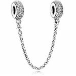 CWOne Designs Sterling Silver Safety Chain Charm, Ideal for Pandora Bracelets and Necklaces, Charm for Mum, Daughter, Wife, Sister, Niece, Birthday and Love Gift for Women (Pave Inspiration)