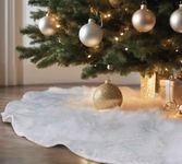 PEC 48 Inch Fur Christmas Tree Skirt | Velcro | White Plush Skirt for Merry Christmas Party| Office Decor | Xmas Tree Decorations (White Fur, 48")