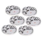 Sumeet Stainless Steel Round 5 in 1 Compartment Lunch/Dinner Plate Set of 6Pcs, 34cm Dia, Silver