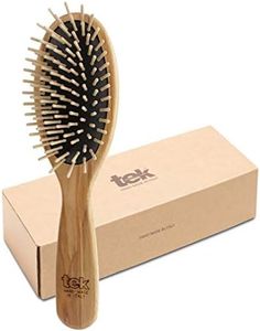 TEK - Cepillo Oval Grande de Madera de Fresno, Hecho a Mano en Italia, con Dientes Cortos, Universal Para Todo Tipo de Pelo - 22 x 6 cm