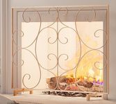 Kingson Single Panel Decorative Flat Fireplace Screen Stand Alone Cover Handcrafted Durable Metal Mesh, Heat-resistant Free Standing Firepalce Spark Guard Mesh 37.8"L x 8.8"W x 30.7"H Antique Bronze