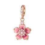 GOUWO Pink Flower 925 Silver Charms Compatible with Pandora Bracelet Necklace 5A Cubic Zirconia Jewellery for Women Mother Daughter Birthday Halloween Mother's Day Valentine's Day Gifts