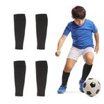 2 Pairs Football Sock Sleeves, Soccer Shin Guards Sleeves, Team Leg Sock Sleeve Cut Football Socks for Football Games Beginner (Black Kids)