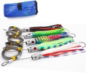 Trolling Tuna Lures Fishing Saltwater Lures Set of 5 Colors 6.5 Inch with Fully Rigged Teasers Squid,Bullet Head Offshore Jet Head Metal for Dolphin Wahoo