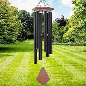 Wind Chimes Outdoor Large Deep Tone, 44 Inches Sympathy Wind Chimes Tuned Soothing Melody, Memorial Wind-Chime with 6 Heavy Tubes for Outside Decoration, Garden/Yard. Black Wind Chime