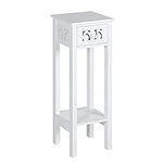 Unibos Provence Fretwork French Inspired Slim Bedside Table Wooden Nightstand Slim Tall Telephone Table Narrow Hallway Side Table with Drawer Shelf for Hallway Living Room in MDF (White)