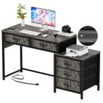 Unikito Computer Desk with 5 Drawers, Reversible Home Office Desk with Power Outlets, Sturdy Writing Desk with File Cabinet and Printer Stand, Vanity Desk with Storage for Small Space, Black Oak