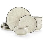 vancasso Dinnerware Sets 12 Pieces Bonbon Beige Dinner Set, Plates and Bowls Sets with Dinner Plates Bowls Handpainted Spirals Pattern Dish Sets, Service for 4