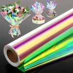 Seajan 32 in x 200 ft Iridescent Cellophane Wrap Roll, Rainbow Wrapping Paper Holographic Cellophane Wrap for Baskets Fairy Wings Flower Bouquet DIY Treats Christmas Gifts Wrapping(Iridescent)