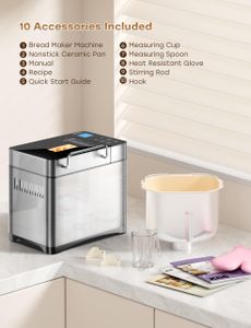 KEEPEEZ Pro 2LB Stainless Steel Bread Maker – 17-in-1, Ceramic Pan, Nut Dispenser