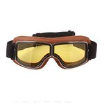 Ashilun Retro Pilot Motorcycle Goggles Fog-proof Warm Riding Goggles ATV Bike Motocross Glasses Safety Goggles (Brown Frame/Yellow Lens)