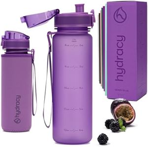 Hydracy Water Bottle with Time Marker - 500 ml 17 oz BPA Free Water Bottle -Leak Proof & No Sweat Gym Bottle with Fruit Infuser Strainer -Ideal Gift for Fitness, Sports & Outdoors - Berry Blue