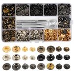 120 Sets Snap Button Fastener kit, 12mm Metal Press Studs Kit with Fixing Tool, Heavy Duty No-Sew Snaps Buttons Set, Ideal for Leather Rivets, Jeans, Canvas, DIY Crafts, 6 Colors