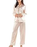 GAESHOW Ladies Pyjamas Set Womens Silk Satin Pajamas Set pJ Sets Long Sleeve Sleepwear Loungewear for All Seasons Champagne