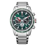 Citizen Mens Garrison Japanese Eco-Drive Watch 43mm Silver-Tone Super Titanium Case and Bracelet with Green Dial (CA4497-86X)