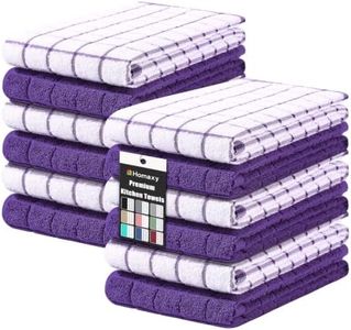 Homaxy Premium Cotton Kitchen Towels 16"x 28", Large Natural Ring Spun 390 GSM Dish Towels, Super Absorbent Terry Kitchen Hand Towels, Soft Tea Towels with Hanging Loop, Purple Check Design, 12 Pack