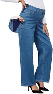 OUGES Womens Stretchy Maternity Jeans Loose Fit Straight Leg High Waist Denim Wide Leg Business Casual Work Pants Pregnancy Must Haves Mom Jeans Trendy Maternity Clothes with Pockets(Medium Blue,XXL)