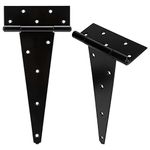 HILLMASTER 12 Inch T-Strap Heavy Duty Shed Door Hinges Gate Strap Hinges Black Tee Hinge Wrought Hardware for Wooden Fences,Yard,Barn Door,Rustproof (2 Pack)