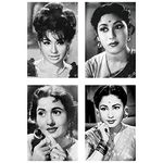 IMPOSTER Helen, Madhubala, Mala Sinha, Meena Kumari | Set of 4 Bollywood Actress Posters - Vintage Legends | 300GSM Paper, No Frame, No Sticker (Small 8x12 inches)