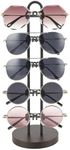 Mkono Sunglasses Organizer Glasses Holder Stand Sunglass Storage Eyeglasses Rack Metal Frame with Wood Base for 5 Pairs of Eyewear Display for Table Desk Countertop Dresser Bedroom, Set of 1, Black