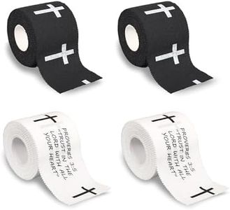 4 Pack Cross Christian Athletic Tape, Jesus Cotton Wristbands Religious Sport Tape for Soccer Football Baseball Gymnastics Christian Church Gifts(1.5in X 23ft) (Black and Word)