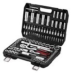 TEENO Socket Set and Bit Set Tool Case 108 pcs, 1/2 inch and 1/4 inch Ratchet Wrench Set (72 Teeth),Chrome Vanadium,Satin Matte, Socket Set for Car Bicycle Repair&DIY