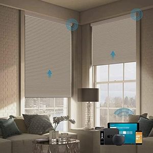WEFFORT Motorized Cellular Shades,100% Blackout Honeycomb Blinds Compatible with Apple Homekit/Alexa/Google Home/Remote Control, Smart Cordless Thermal Insulated Blinds(Blackout Vintage Coffee)
